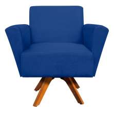 Poltrona Giratória Dora Suede Azul Royal Base Madeira - D'Rossi