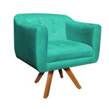 Poltrona Giratória Julia Suede Verde Turquesa Base Madeira - D'Rossi