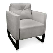 Poltrona Luisa Veludo Cinza Base Industrial Metálica Preto D01 - D'Rossi