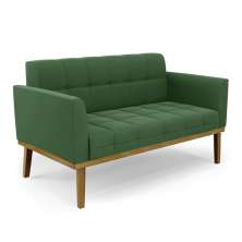Sofá Namoradeira 2 Lugares Base de Madeira Castanho Elisa Suede Verde D03 - DRossi