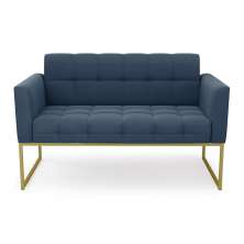 Sofá Namoradeira Elisa Suede Azul Marinho Base Metálica Industrial Dourada - D'Rossi