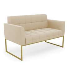 Sofá Namoradeira Elisa Suede Bege Base Metálica Industrial Dourada - D'Rossi