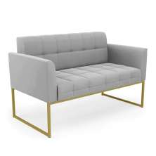 Sofá Namoradeira Elisa Suede Cinza Base Metálica Industrial Dourada - D'Rossi