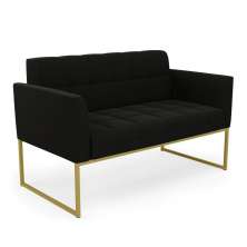 Sofá Namoradeira Elisa Suede Preto Base Metálica Industrial Dourada - D'Rossi