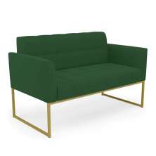 Sofá Namoradeira Elisa Veludo Verde Base Metálica Industrial Dourado - D'Rossi
