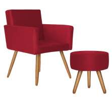 Poltrona Lisboa com Puff Decorativo Bali Suede Vermelho D'Rost