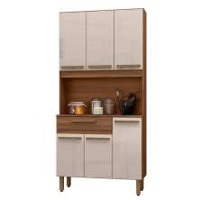 Armario de Cozinha Santiago 90 cm com 6 Portas e 1 Gaveta Freijo/Baunilha