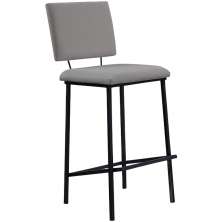Banqueta Alta Base Em Aço Preto F109 Linho Cinza Dmobiliario