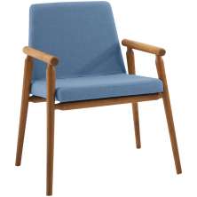 Cadeira Decorativa Base Madeira F56 Linho Azul Jeans Dmobiliario