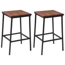 Kit 2 Banquetas Alta Base Aço Preto I02 Madeira Taeda Castanho Dmobiliario