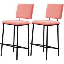 Kit 2 Banquetas Alta Base Em Aço Preto F109 Linho Coral Dmobiliario