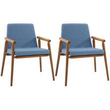 Kit 2 Cadeiras Decorativas Base Madeira F56 Linho Azul Jeans Dmobiliario