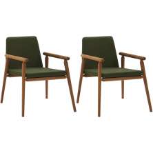 Kit 2 Cadeiras Decorativas Base Madeira F56 Veludo Verde Militar Dmobiliario