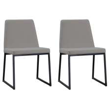 Kit 2 Cadeiras Estofadas Base Aço Preto F37 Linho Cinza Dmobiliario