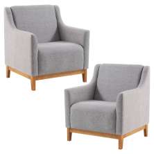 Kit 2 Poltronas Decorativa Base Madeira Mell 7045 Linho Cinza Dmobiliario