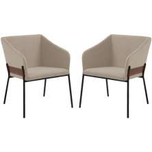 Kit 2 Poltronas Decorativas Base Aço Preto 7042 Linho Bege Dmobiliario