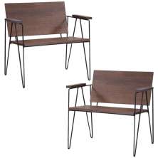 Kit 2 Poltronas Decorativas Base Aço Preto I04 Madeira Taeda Castanho Dmobiliario