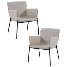 Kit 2 Poltronas Decorativas Pes Em Aço Preto 7051 Linho Bege Dmobiliario