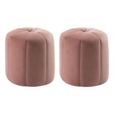 Kit 2 Puff Puf Para Sala P09 Veludo Rosa Dmobiliario