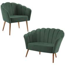 Kit Namoradeira e Poltrona Base Tauari 7049X7050 Veludo Verde Dmobiliario