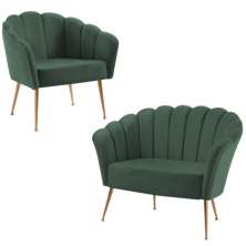 Kit Namoradeira e Poltrona Decorativa 7050X7049 Veludo Verde Dmobiliario