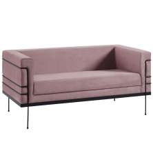 Sofa 2 Lug Base Aço Preto 135 cm 2064X2 Veludo Rosa Dmobiliario