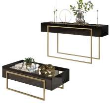 Conjunto Aparador e Mesa de Centro Espelhada Suri Preto Gloss - DJ Móveis