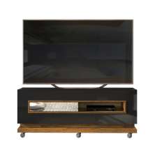 Rack Para TV 60 Polegadas Pose Preto Gloss Tronco Ripado Com Espelho DJ Moveis