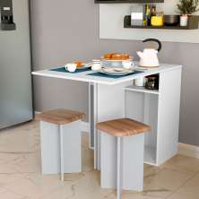 Conjunto de Mesa Dobrável com 2 Bancos Bayle Branco