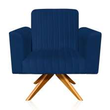Poltrona Giratória Viena Gomada Suede Azul Marinho Base Madeira MA30 D'Rossi
