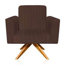 Poltrona Giratória Viena Gomada Suede Marrom Base Madeira MA30 D'Rossi