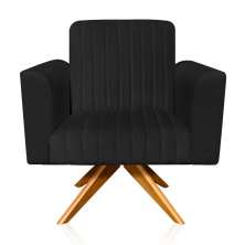 Poltrona Giratória Viena Gomada Suede Preto Base Madeira MA30 D'Rossi