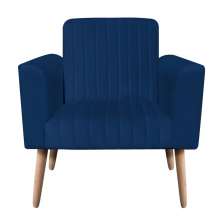 Poltrona Viena Gomada Suede Azul Marinho Pés Palito Natural D'Rossi