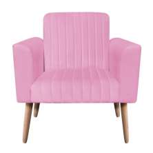Poltrona Viena Gomada Suede Rosa Bebê Pés Palito Natural D'Rossi