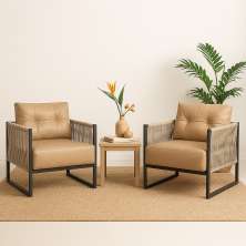 Poltrona Araxá - Corda Nautica Caramelo - Sala de Estar Varanda Living - Kit2