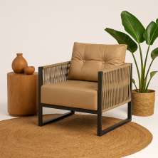 Poltrona Araxá - Corda Nautica Caramelo - Sala de Estar Varanda Living