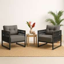 Poltrona Araxá - Corda Nautica Cinza - Sala de Estar Varanda Living - Kit 2