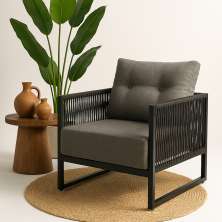 Poltrona Araxá - Corda Nautica Cinza - Sala de Estar Varanda Living