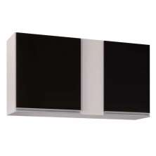 Armário Aéreo de Cozinha Lavanderia 02 Portas Agata Branco e Preto 100 cm - D'Rossi