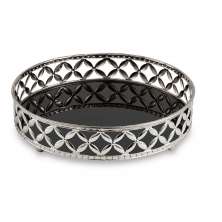 Bandeja Decorativa Redonda em Metal Prata com Espelho Preto 5x20,5 cm - D'Rossi
