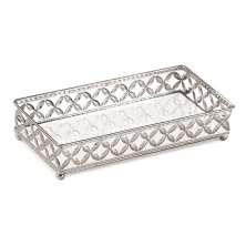 Bandeja Decorativa Retangular em Metal Prata com Espelho 5x24 cm - D'Rossi