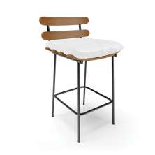 Banqueta Costela Corino Branco Base Metálica Preto - D'Rossi
