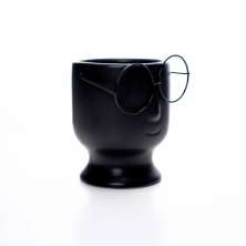 Cachepot Rosto com Óculos em Cerâmica Preto 11,8x9,8 cm - D'Rossi