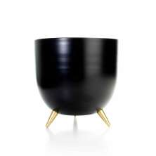 Cachepot de Metal Preto e Pés Dourado 17cm - D'Rossi