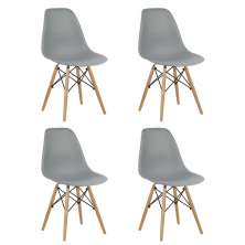 Cadeira Eiffel Eames Base Madeira Kit 4 Sala de Jantar Cinza R02 - D'Rossi
