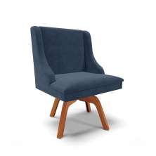 Cadeira de Jantar Liz Suede Azul Marinho Base Giratória de Madeira MM35 - D'Rossi