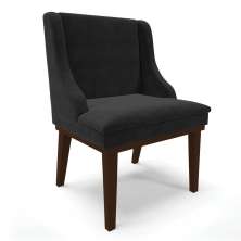 Cadeira de Jantar Liz Suede Preto Base Fixa Madeira Tabaco - D'Rossi