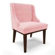 Cadeira de Jantar Liz Suede Rosa Bebê Base Fixa Madeira Tabaco - D'Rossi