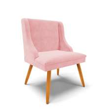 Cadeira de Jantar Liz Suede Rosa Bebê Pés Palito Castanho - D'Rossi