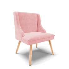 Cadeira de Jantar Liz Suede Rosa Bebê Pés Palito Natural - D'Rossi